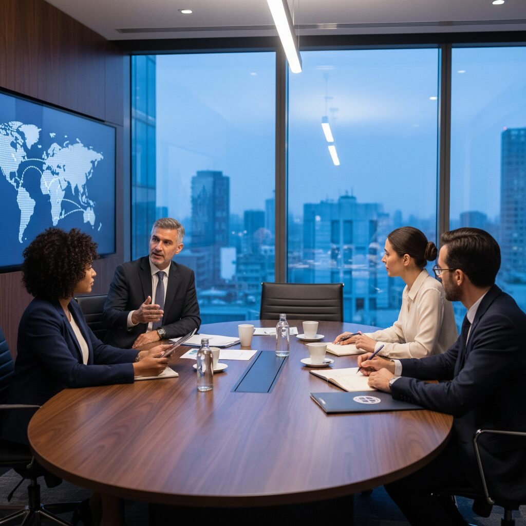 Réunion de recrutement international dans un bureau d'entreprise.