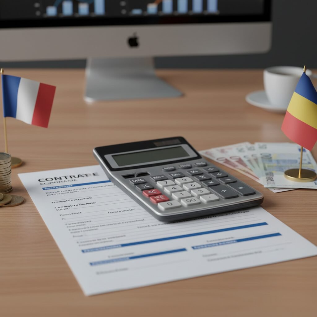 Contrat de travail et calculatrice, symbolisant le coût intérimaire.