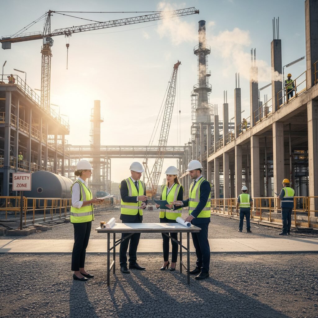 Inspection d'un chantier pour le respect des normes de sécurité.